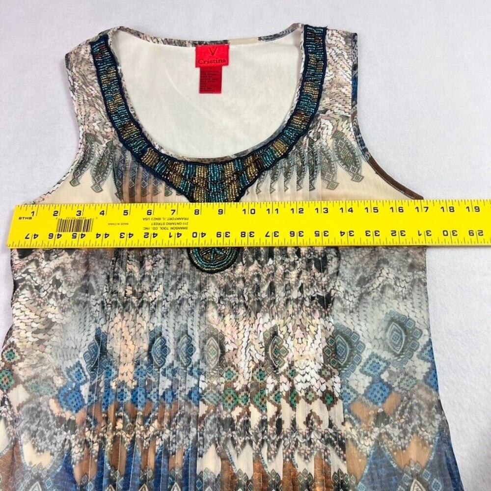 V Christina Dress M Y2K Embellished Scoop Neck Printed Midi Chiffon Witchy Gypsy - Picture 3 of 10